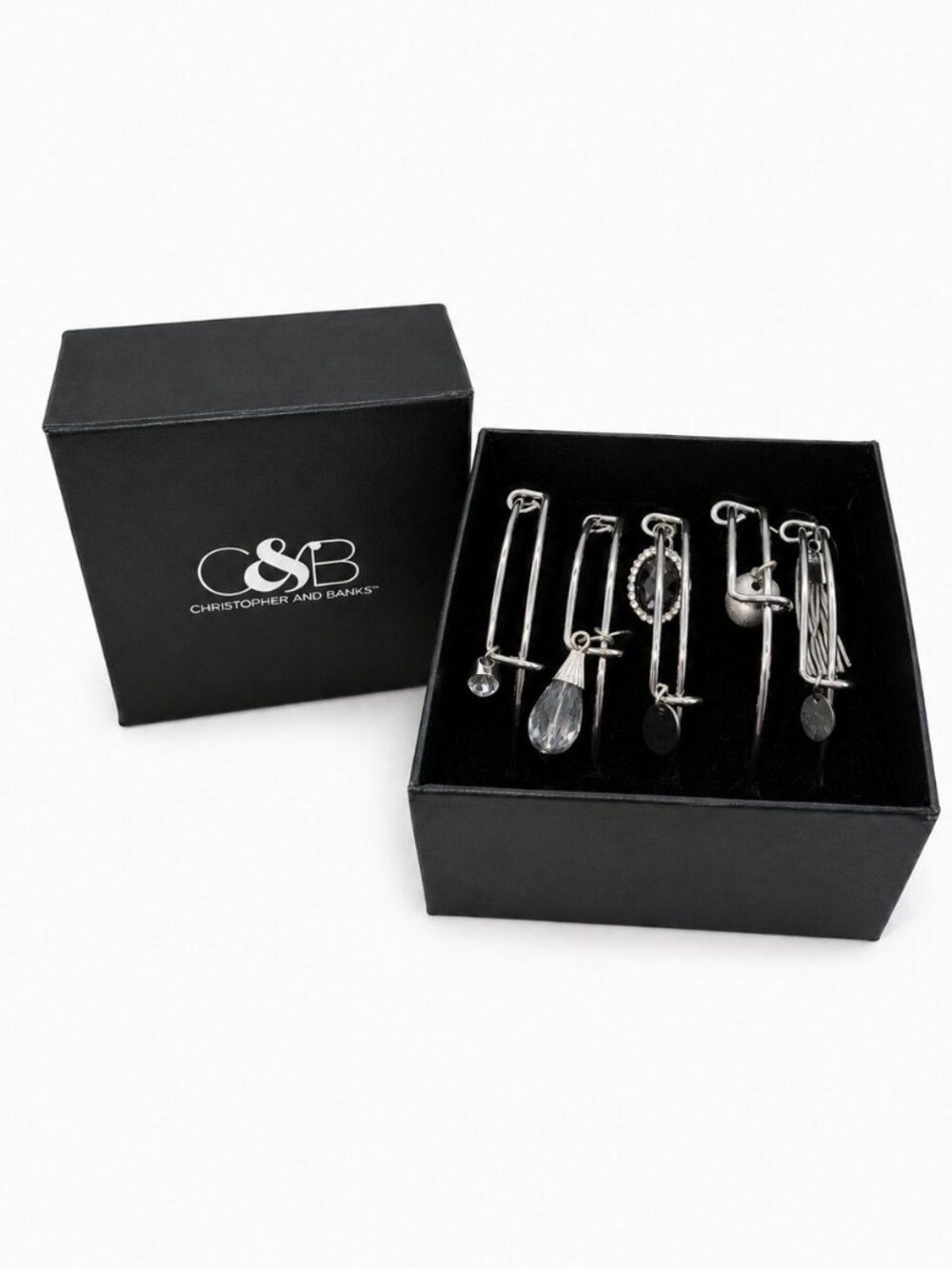Christopher & Banks Set of 5 Silver Tone Charm Bracelets NIB